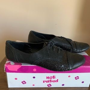Black Glitter Oxford Flats